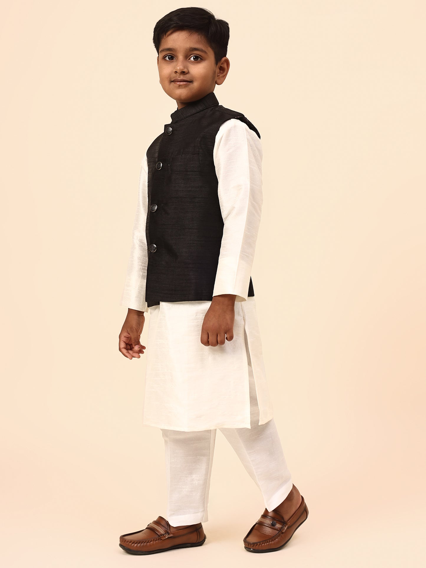 Karnam Junior - Boys Black Silk Jacket Set