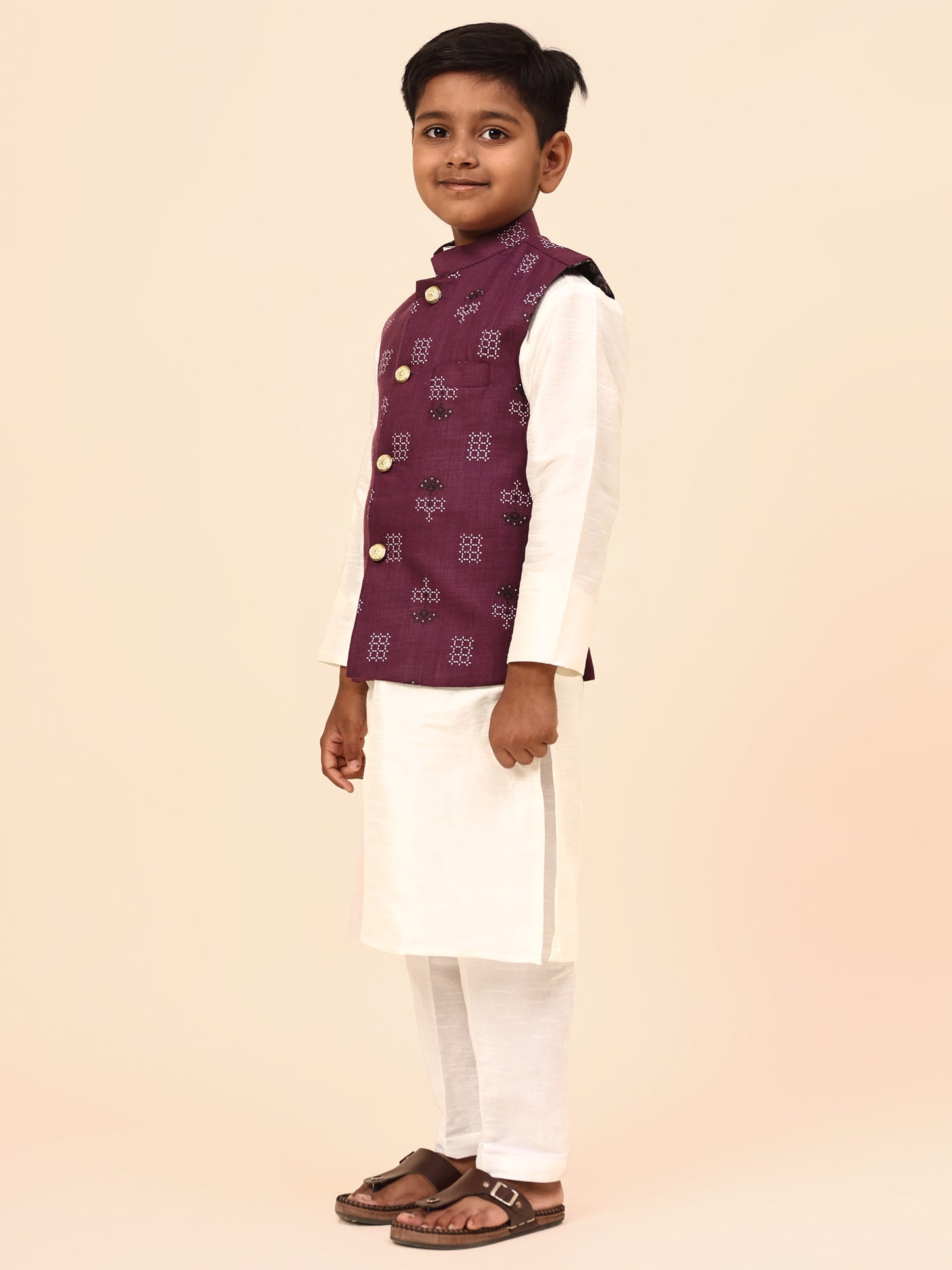 Karnam Junior - Boys Purple Square Printed Jacket Set