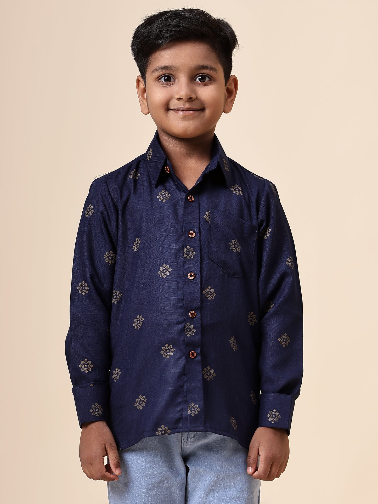 Karnam Junior - Boys Blue and Gold Cotton Shirt