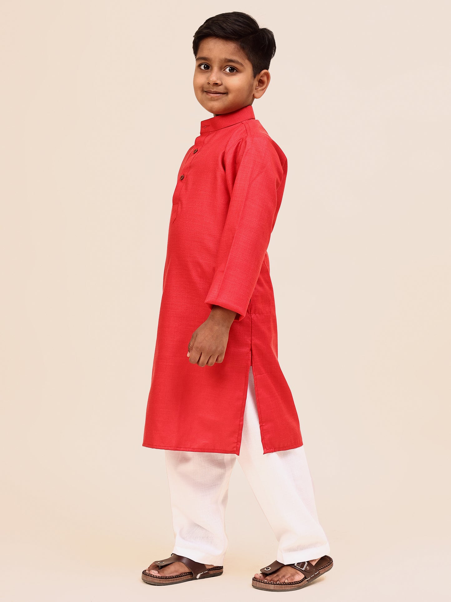 Karnam Junior - Boys Pink Cotton Kurta Set