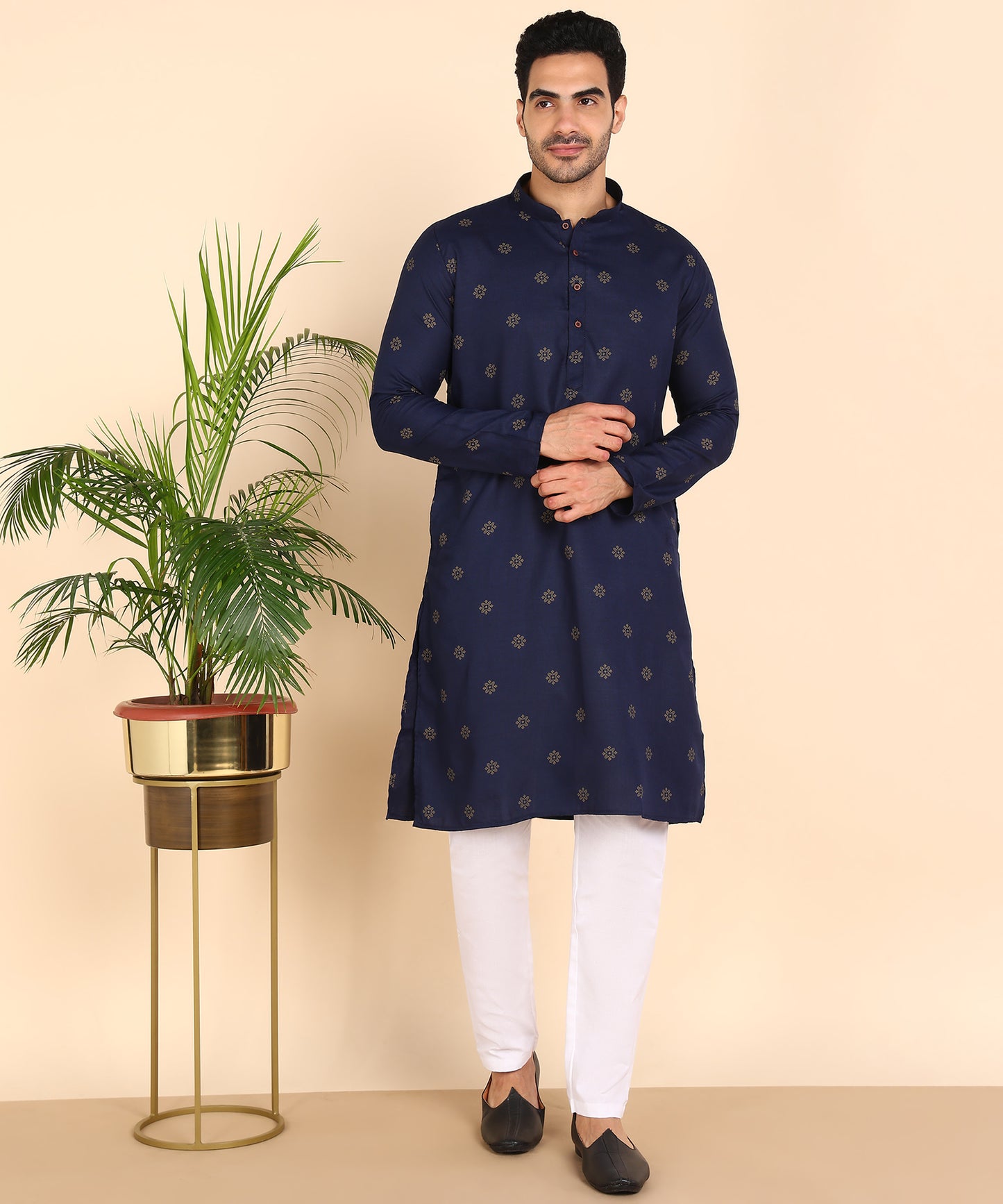 Blue And Gold Printed Kurta