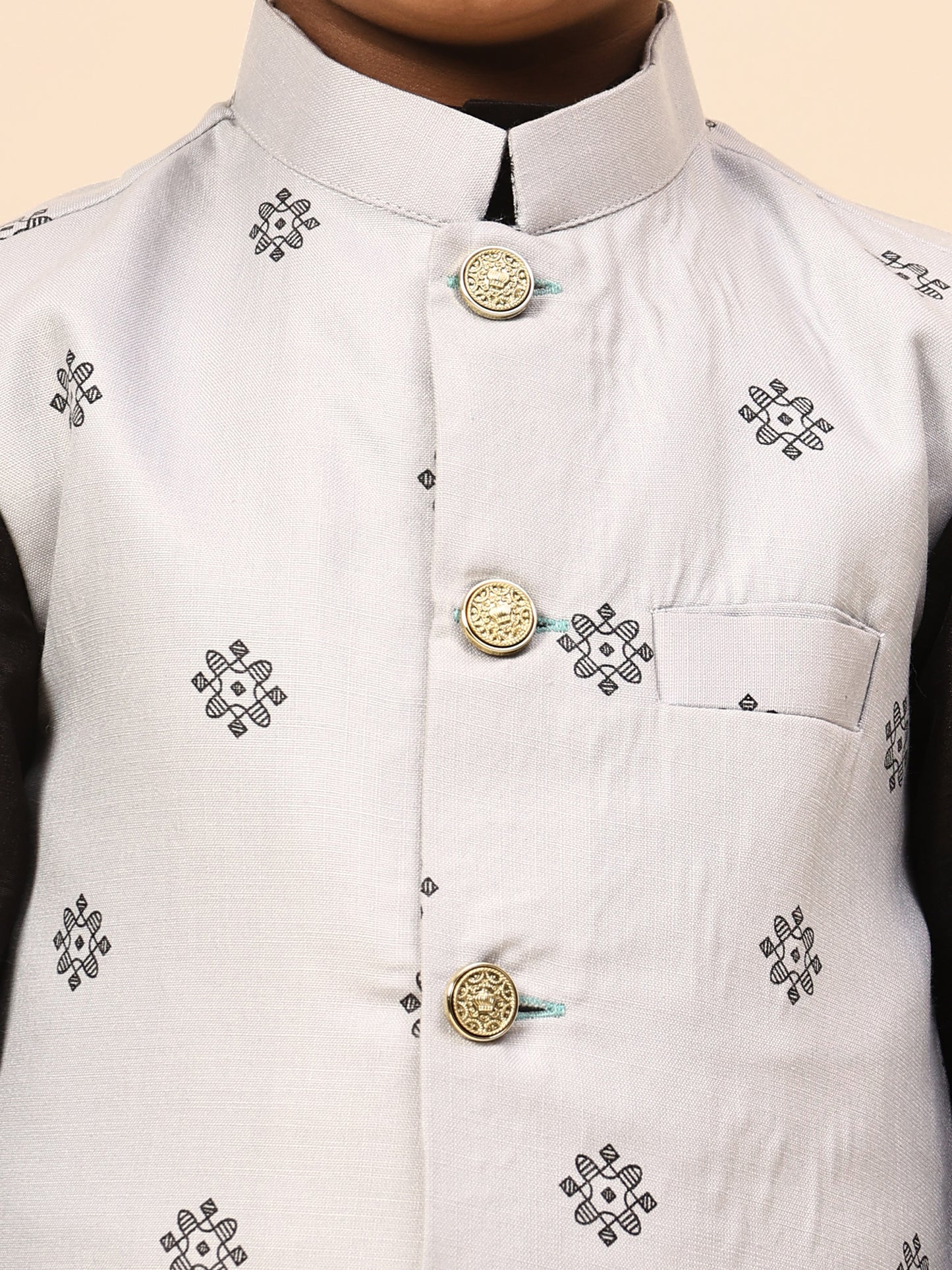 Karnam Junior - Boys Grey Printed Jacket Set