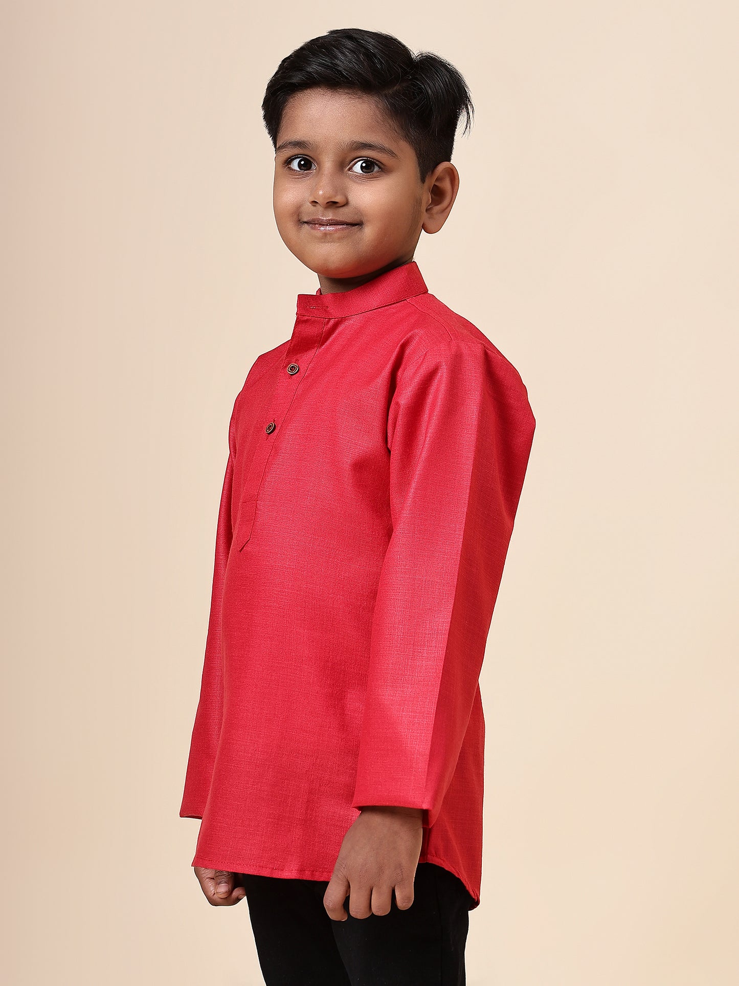 Karnam Junior - Boys Pink Cotton Short Kurta