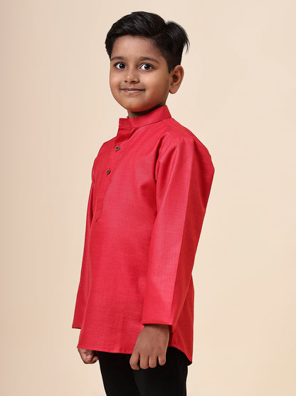 Karnam Junior - Boys Pink Cotton Short Kurta