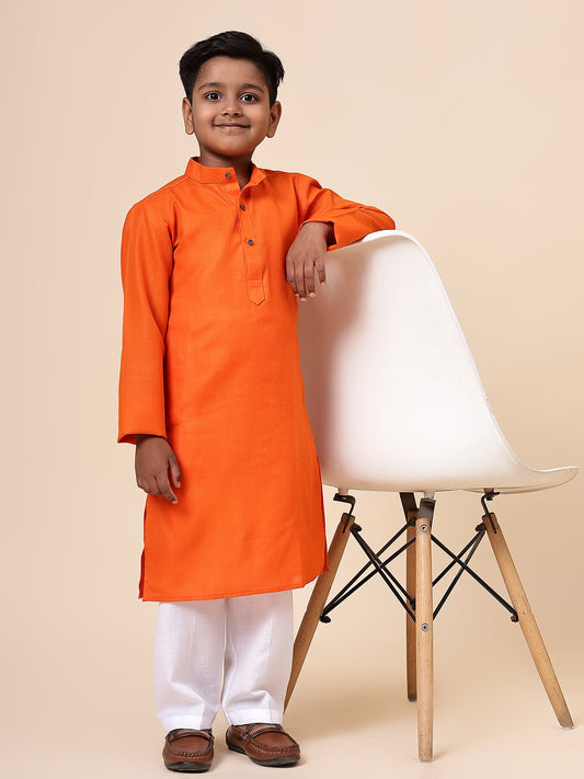 Karnam Junior - Boys Orange Cotton Kurta Set