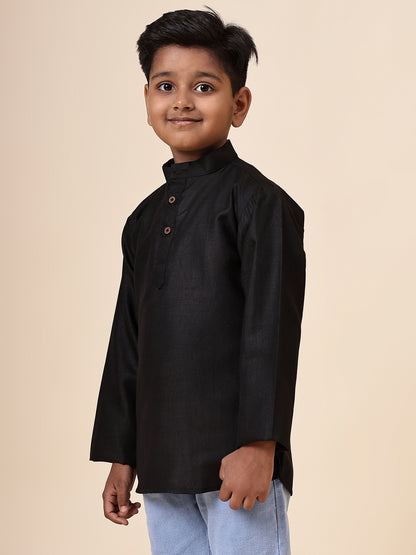 Karnam Junior - Boys Black Cotton Short Kurta