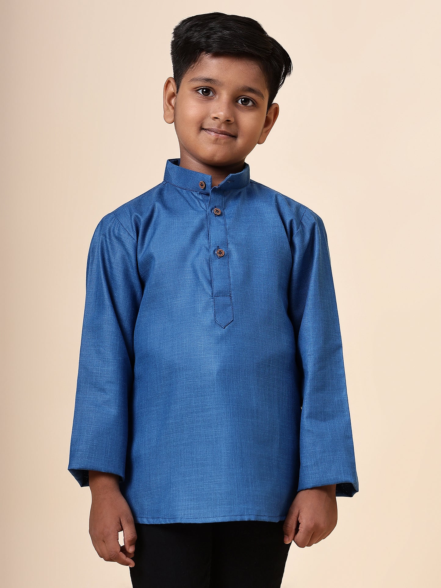 Karnam Junior - Boys Rama Green Cotton Short Kurta