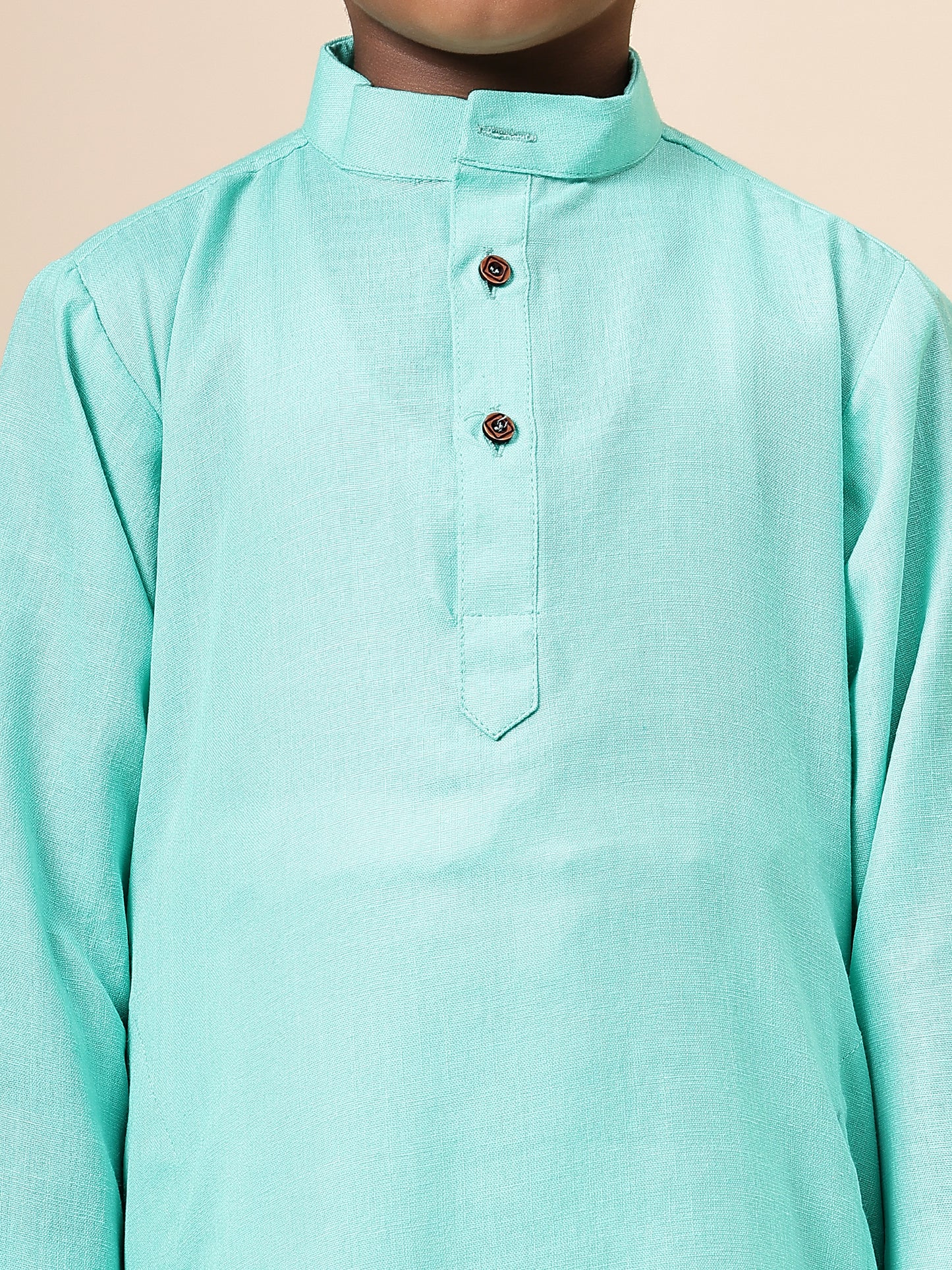 Karnam Junior - Boys Turquoise Blue Cotton Kurta Set
