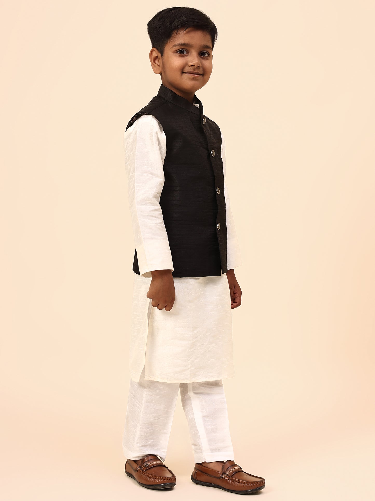 Karnam Junior - Boys Black Silk Jacket Set