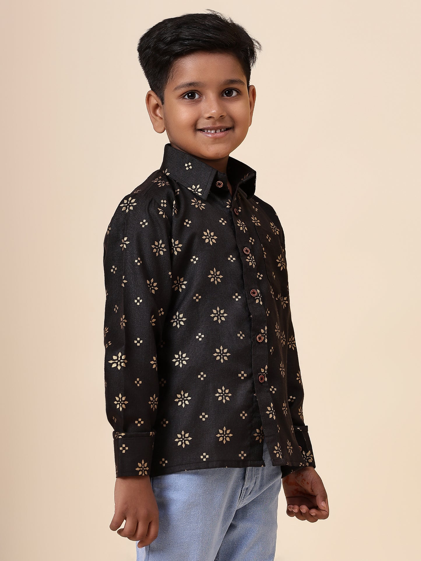 Karnam Junior - Boys Black and Gold Cotton Shirt