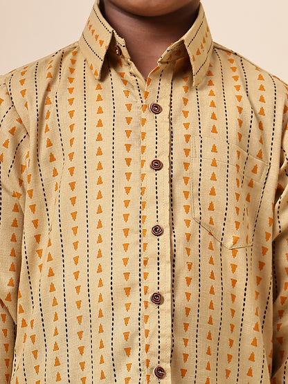 Karnam Junior - Boys Yellow Printed Cotton Shirt