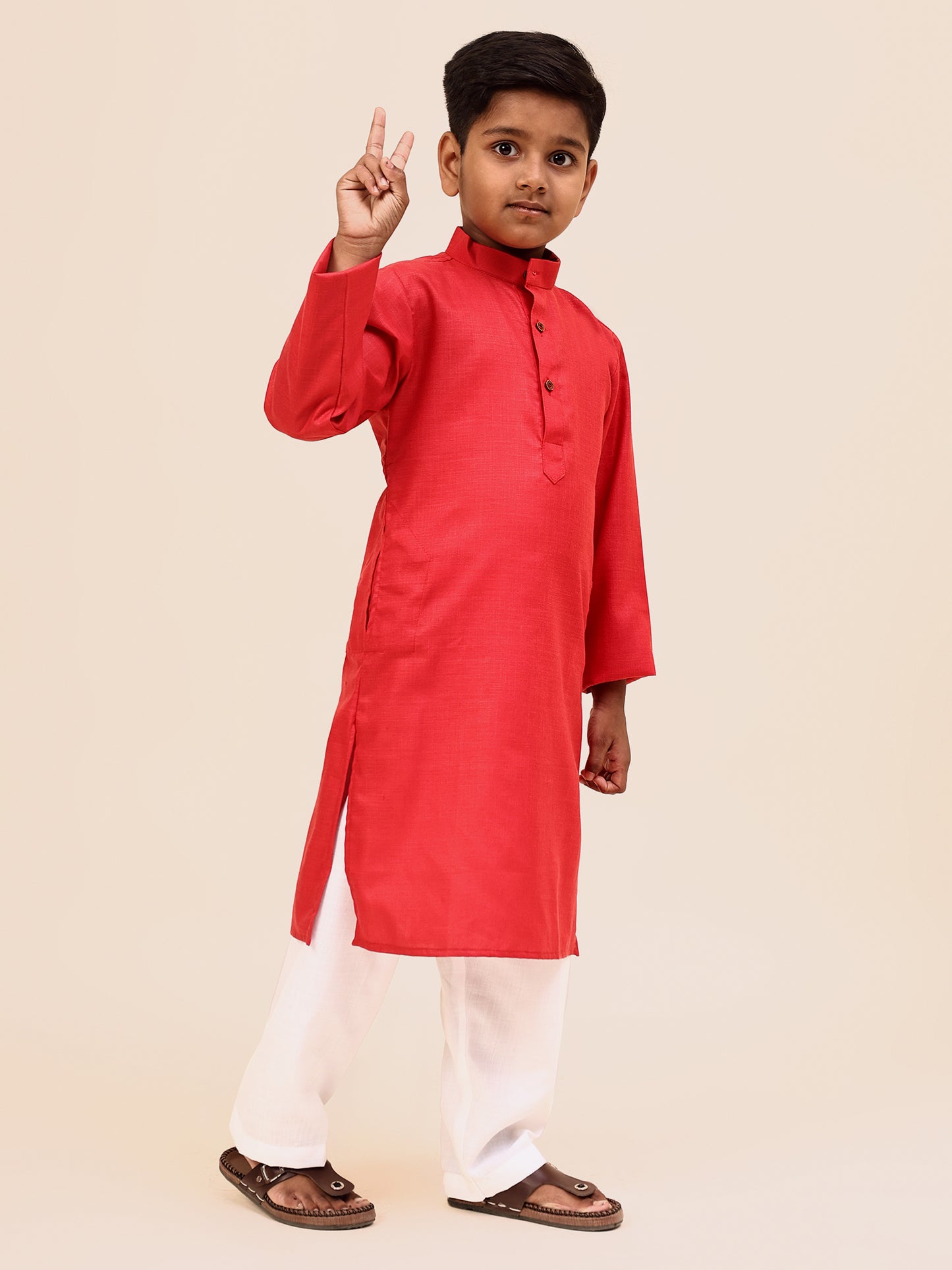 Karnam Junior - Boys Pink Cotton Kurta Set