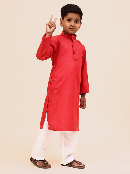Karnam Junior - Boys Pink Cotton Kurta Set