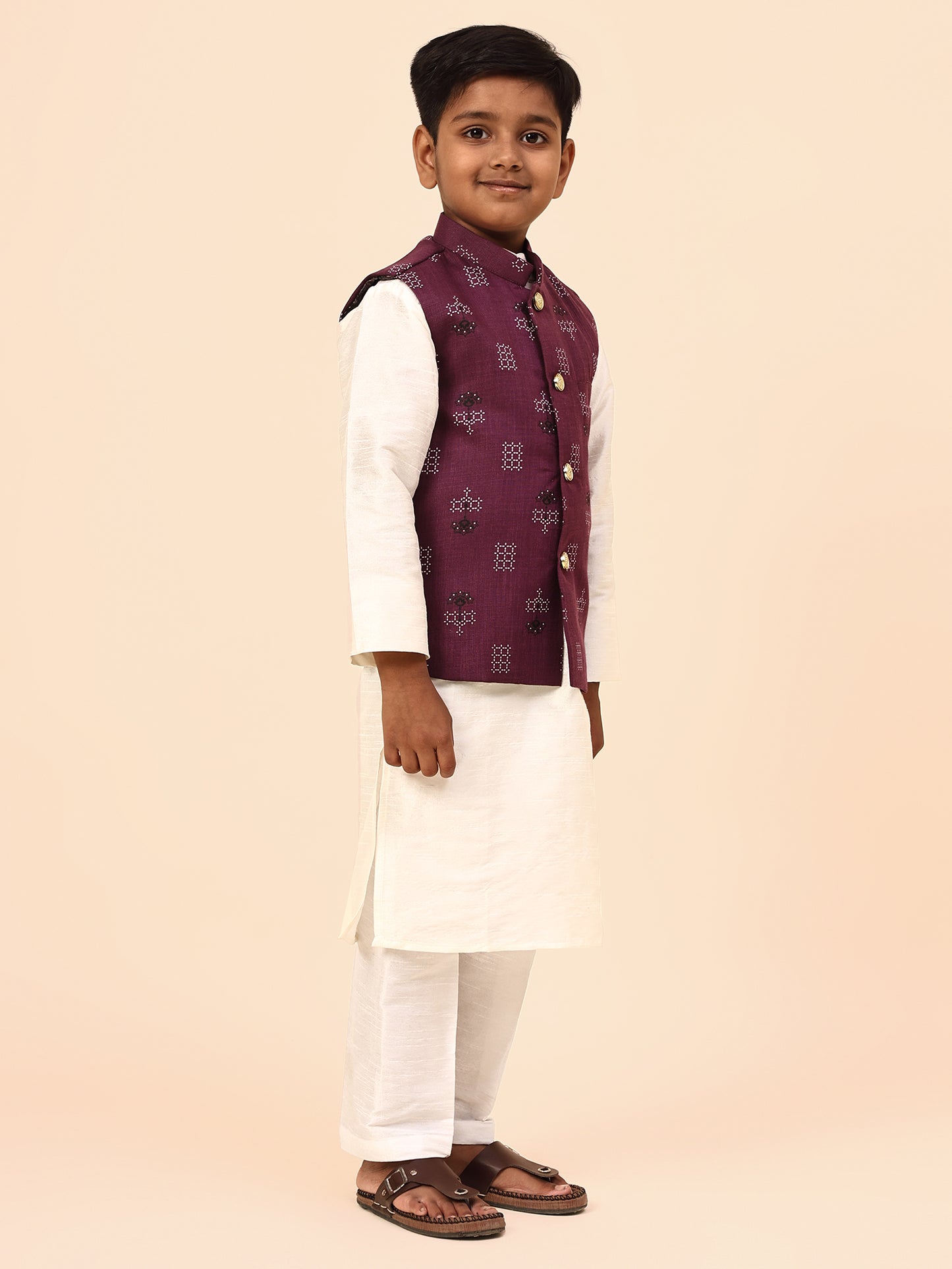 Karnam Junior - Boys Purple Square Printed Jacket Set