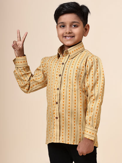 Karnam Junior - Boys Yellow Printed Cotton Shirt
