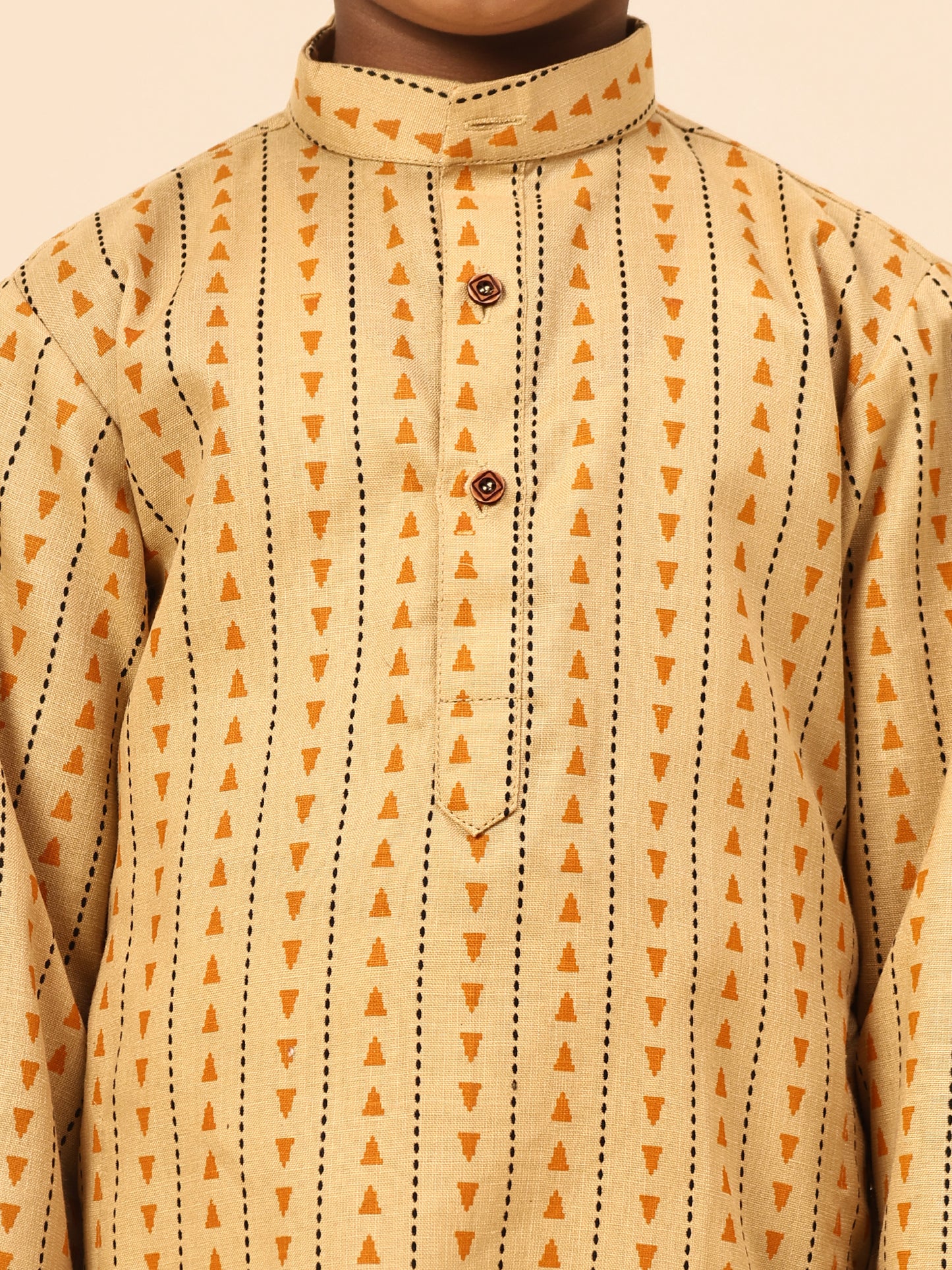 Karnam Junior - Boys Yellow Printed Cotton Long Kurta Top