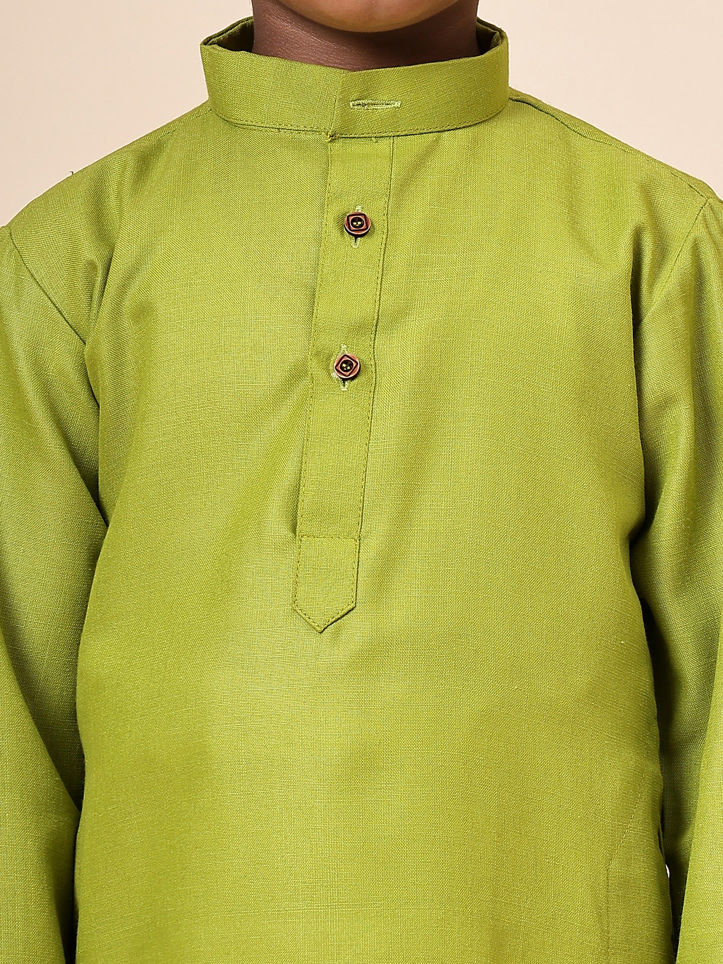 Karnam Junior - Boys Olive Green Cotton Kurta Set