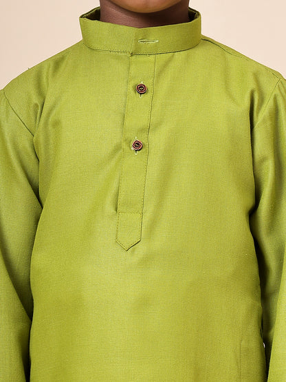 Karnam Junior - Boys Olive Green Cotton Kurta Set