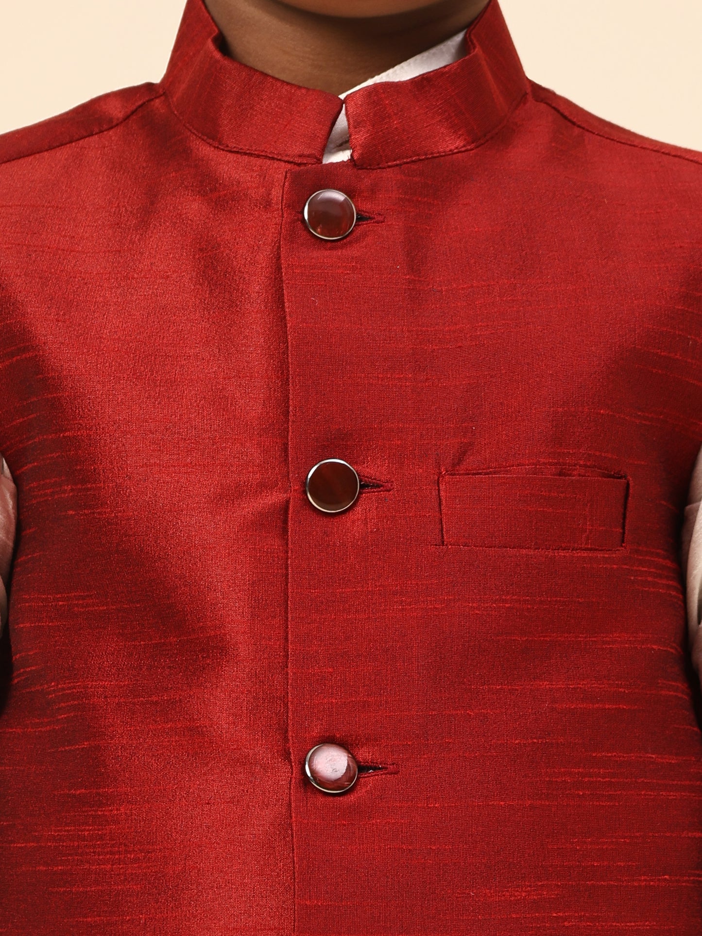 Karnam Junior - Boys Maroon Silk Jacket Set