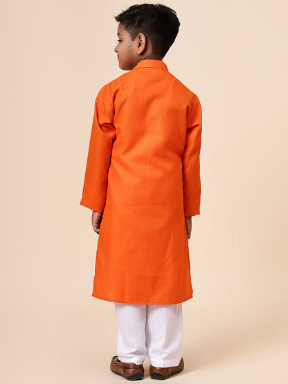 Karnam Junior - Boys Orange Cotton Kurta Set