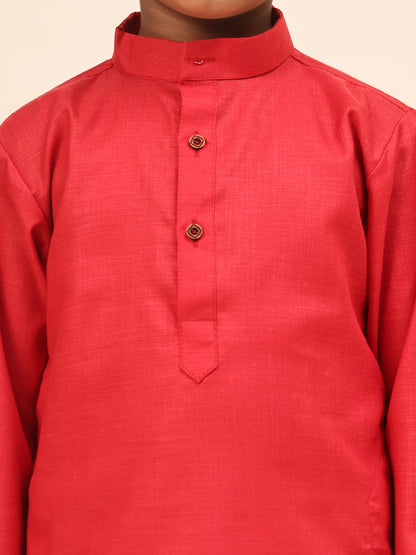 Karnam Junior - Boys Pink Cotton Kurta Set