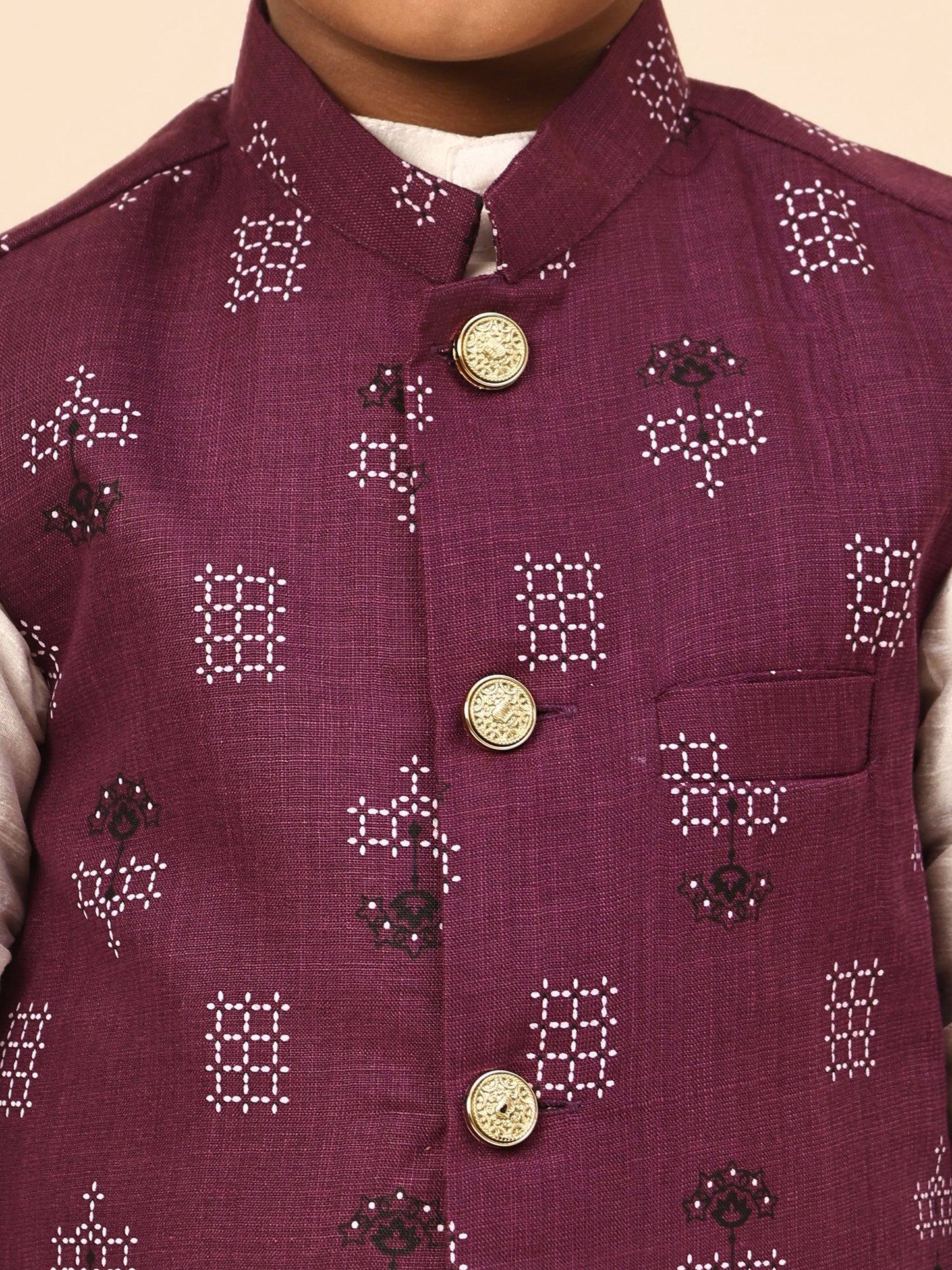 Karnam Junior - Boys Purple Square Printed Jacket Set