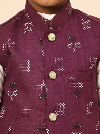 Karnam Junior - Boys Purple Square Printed Jacket Set
