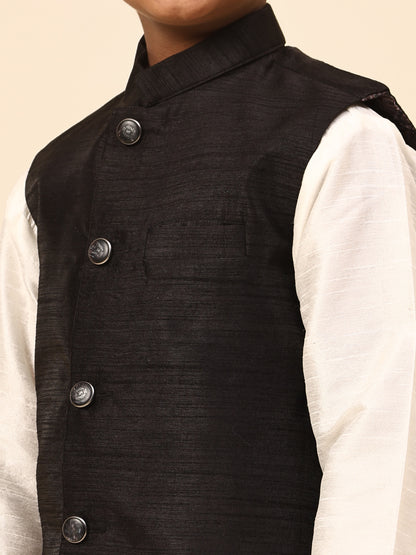 Karnam Junior - Boys Black Silk Jacket Set