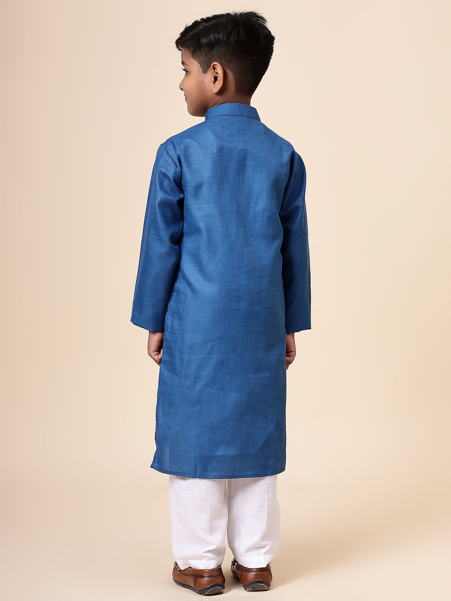 Karnam Junior - Boys Rama Green Cotton Kurta Set