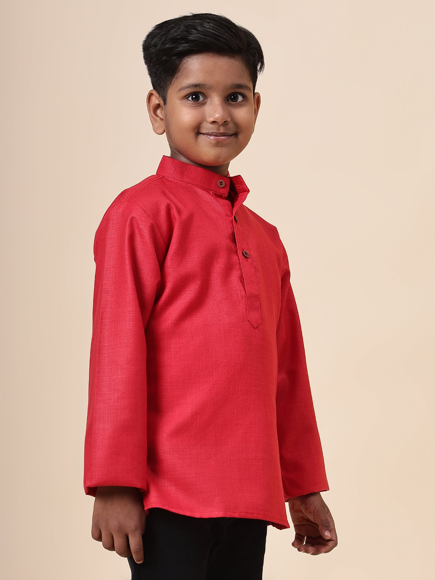 Karnam Junior - Boys Pink Cotton Short Kurta