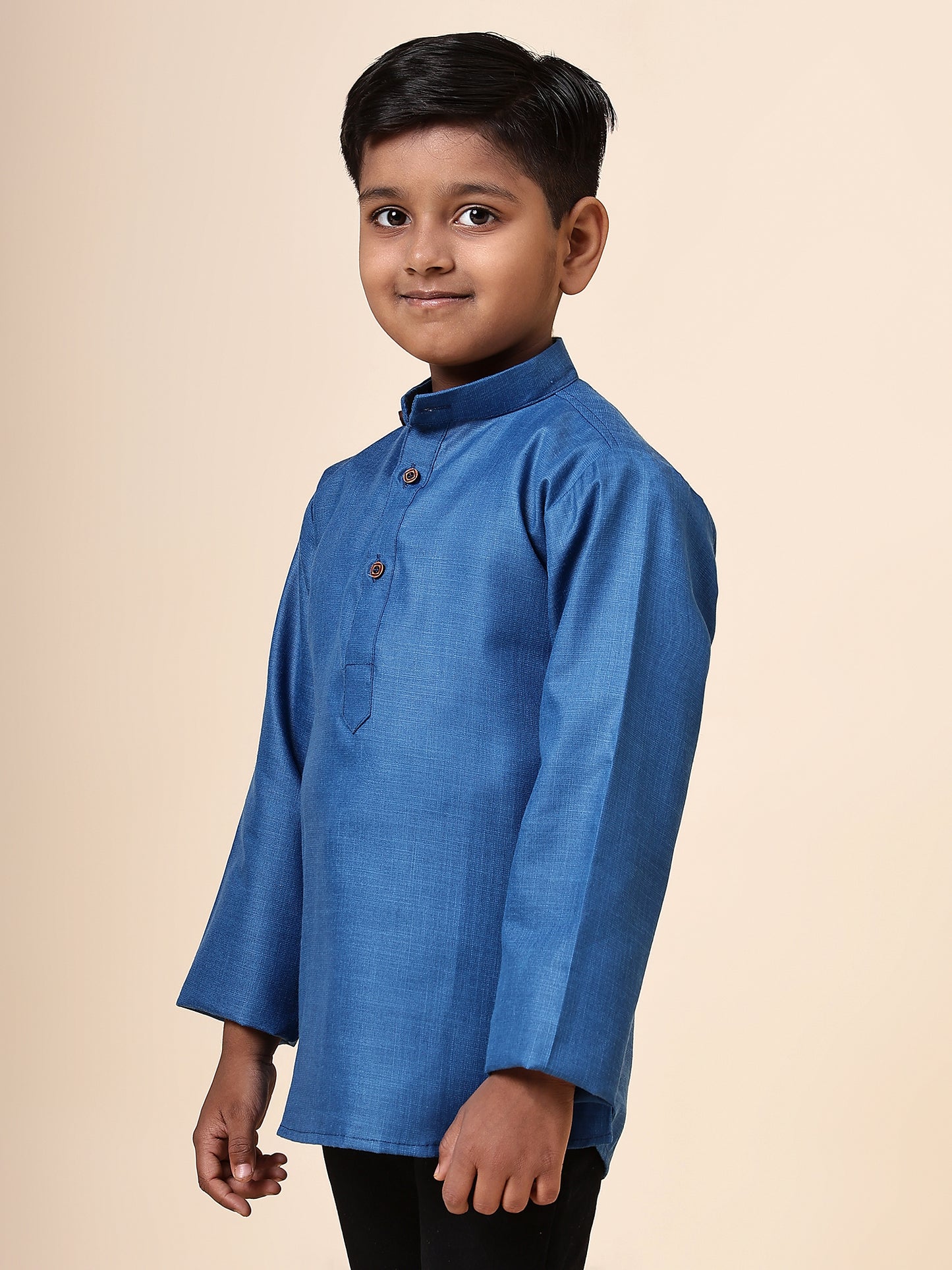 Karnam Junior - Boys Rama Green Cotton Short Kurta