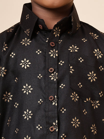 Karnam Junior - Boys Black and Gold Cotton Shirt