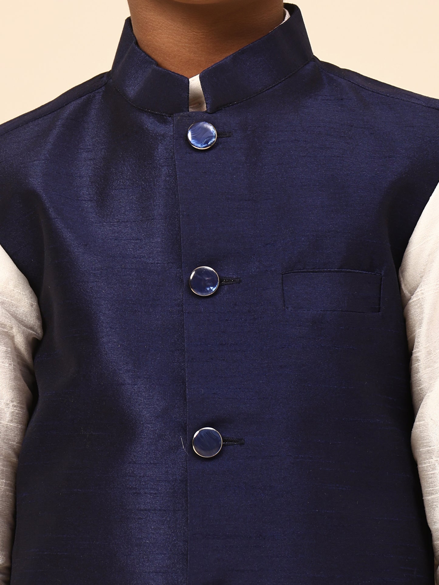 Karnam Junior - Boys Navy Blue Silk Jacket Set