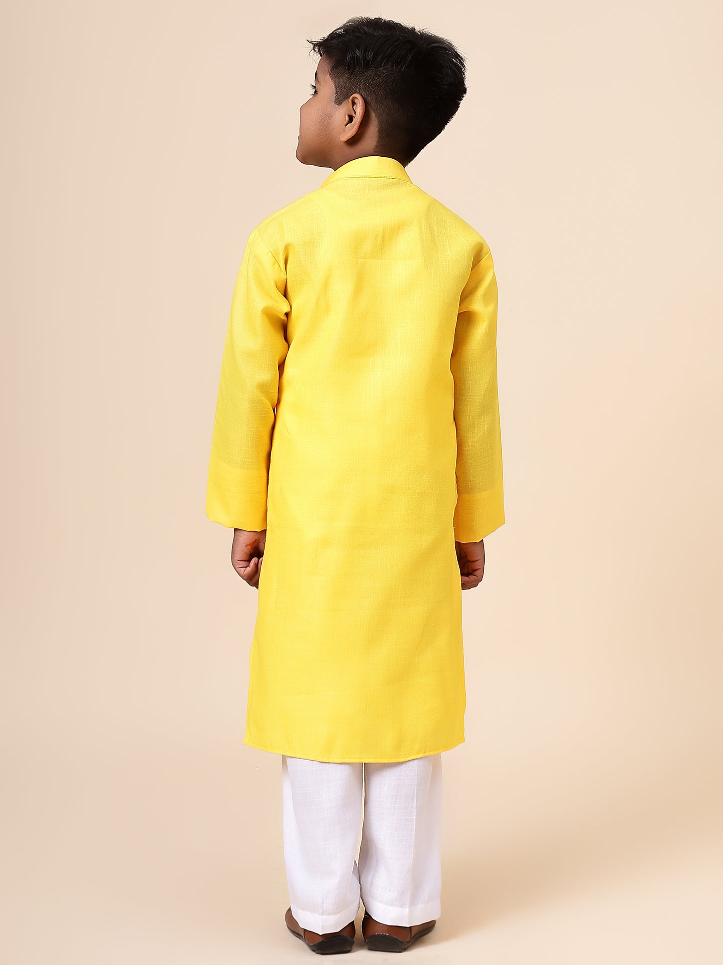 Karnam Junior - Boys Yellow Cotton Kurta Set