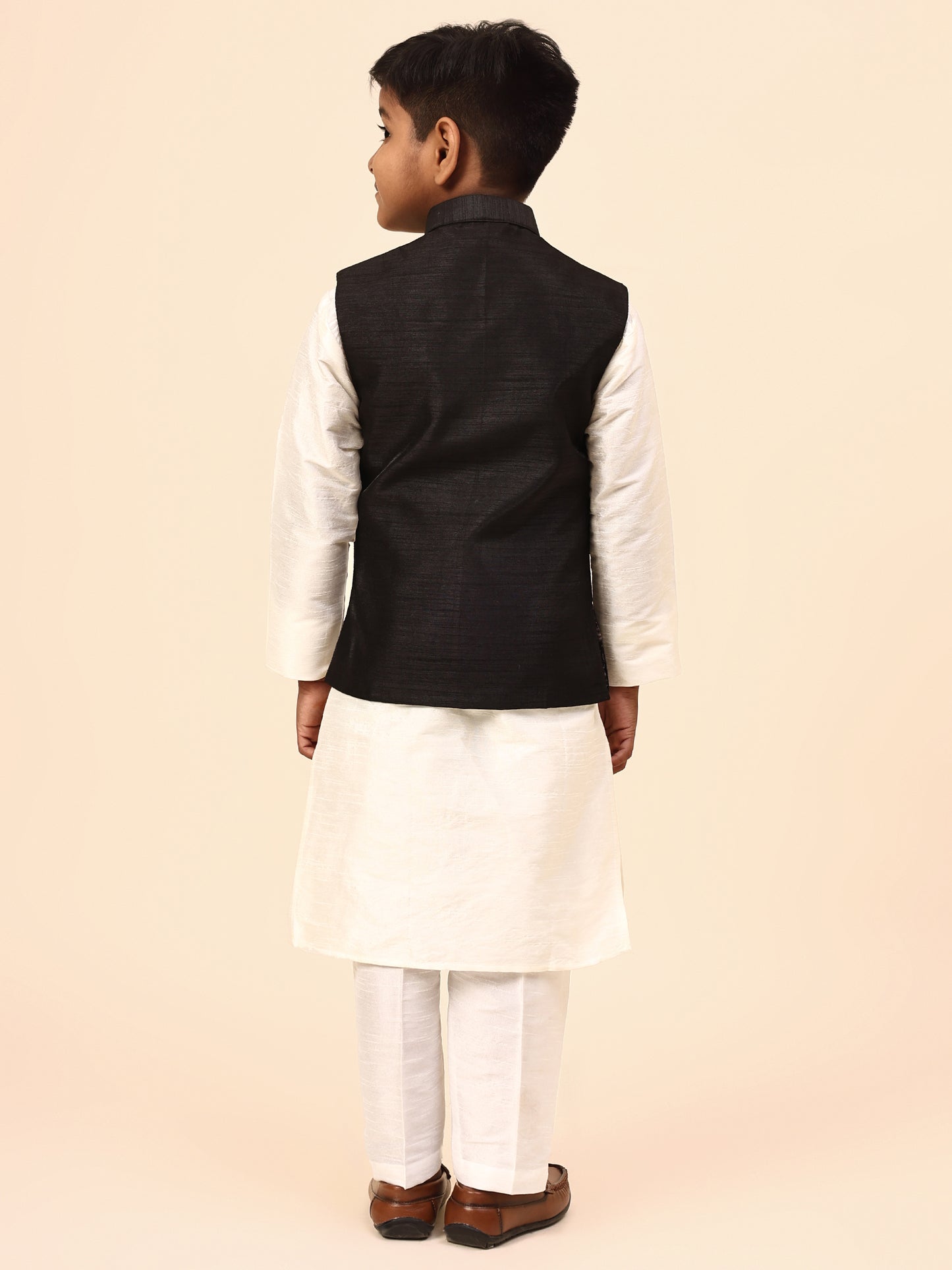 Karnam Junior - Boys Black Silk Jacket Set