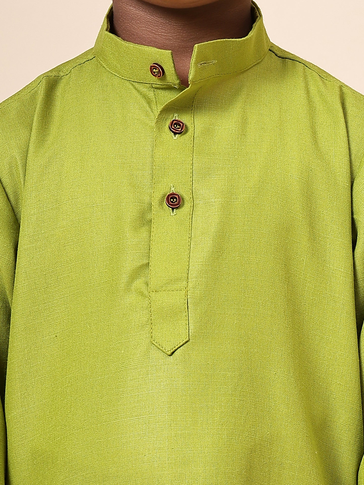 Karnam Junior - Boys Olive Green Cotton Short Kurta