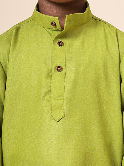 Karnam Junior - Boys Olive Green Cotton Short Kurta