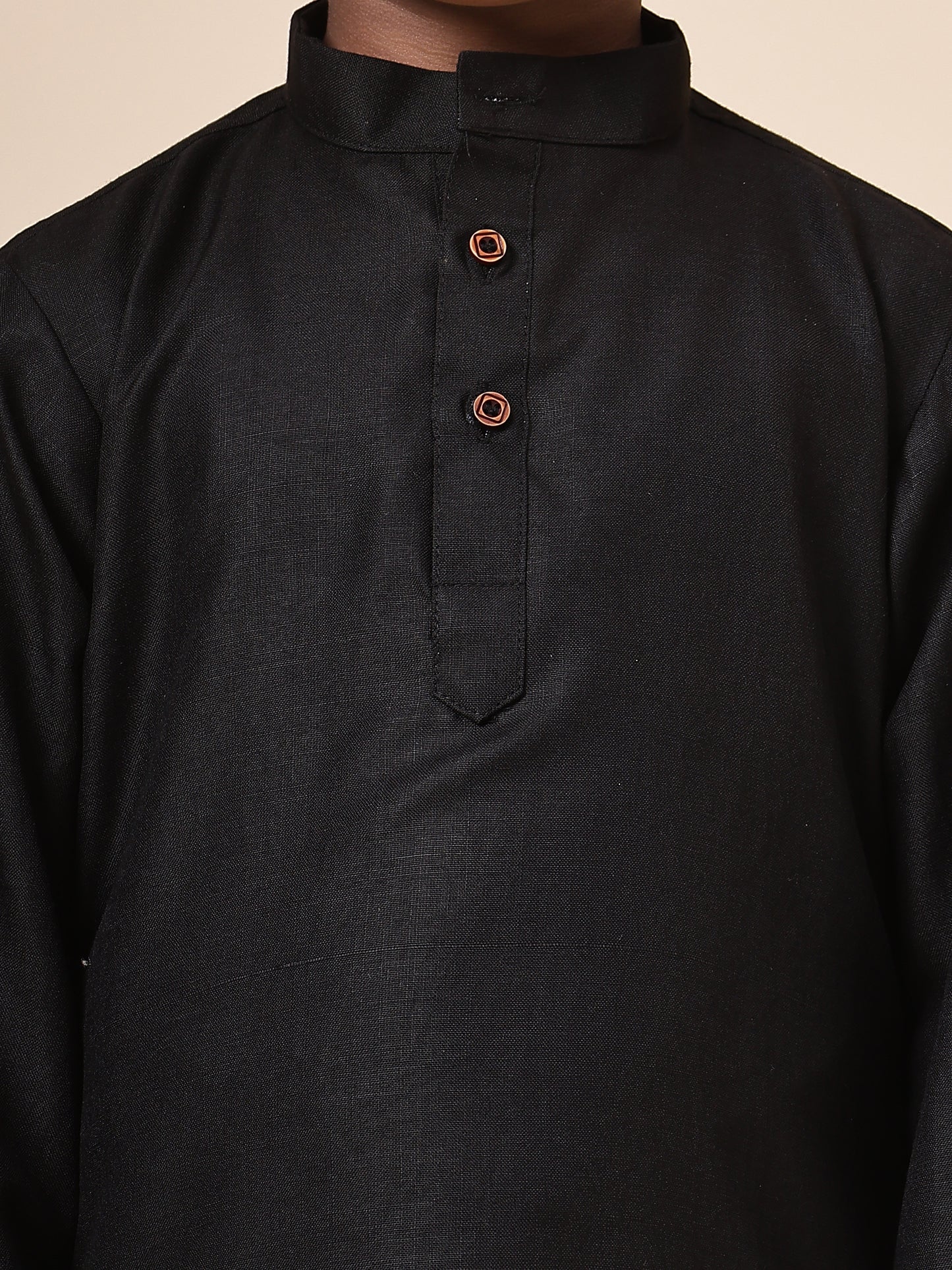 Karnam Junior - Boys Black Cotton Short Kurta