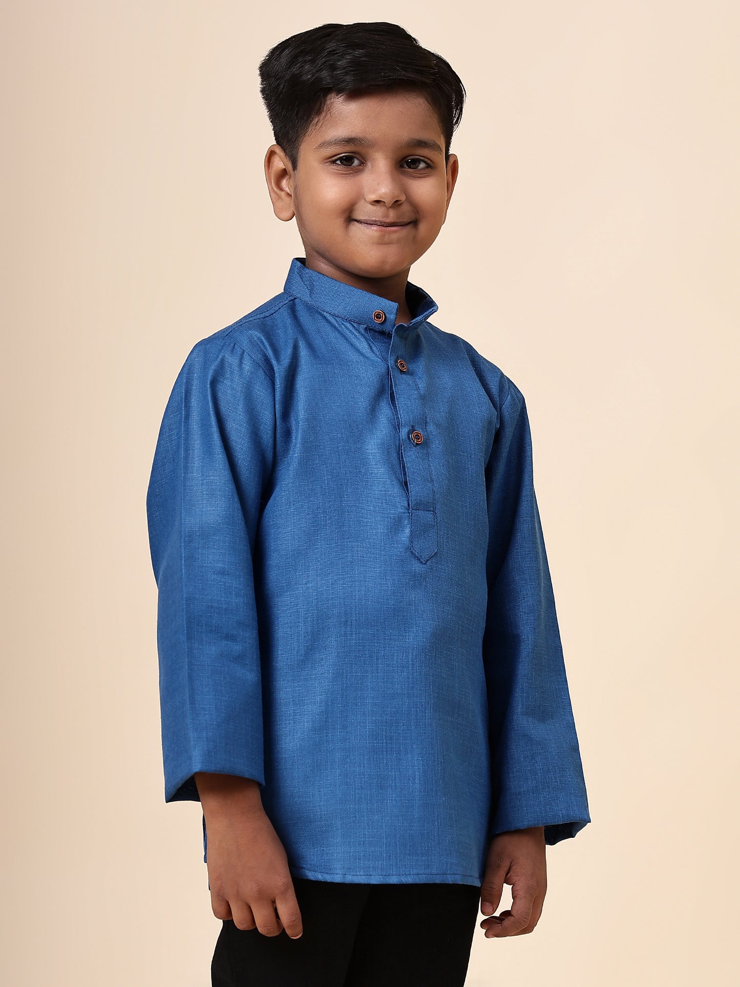 Karnam Junior - Boys Rama Green Cotton Short Kurta