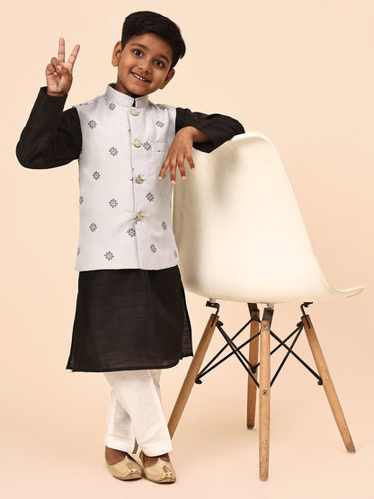 Karnam Junior - Boys Grey Printed Jacket Set