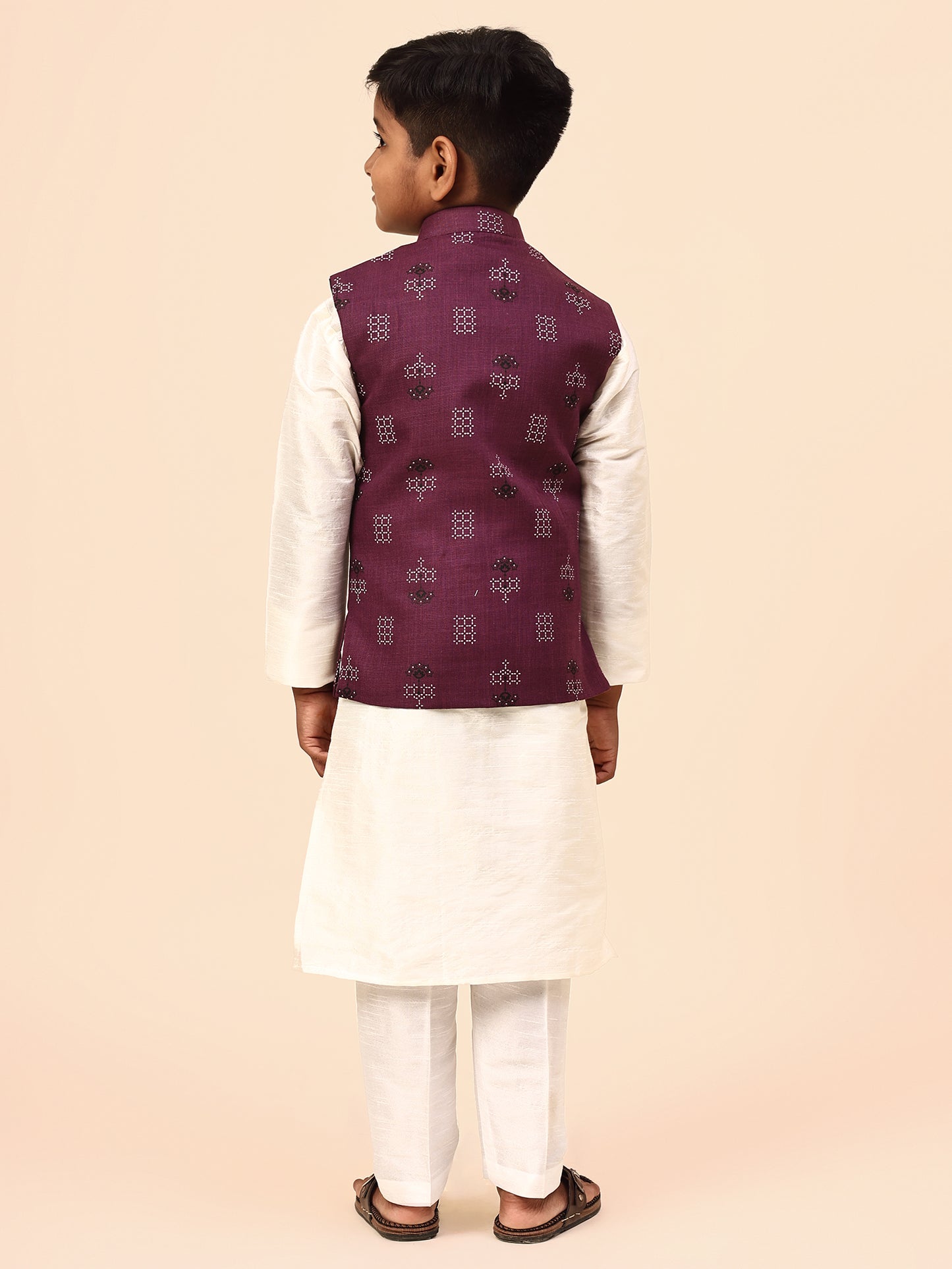 Karnam Junior - Boys Purple Square Printed Jacket Set