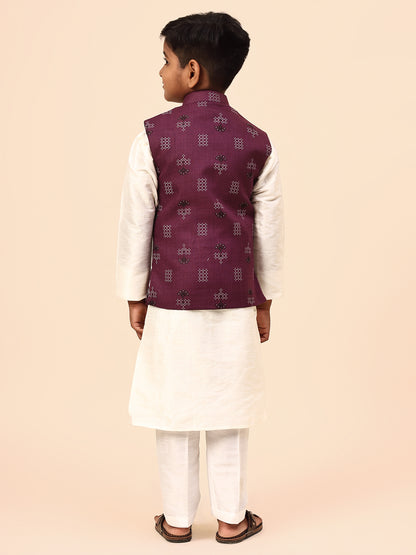 Karnam Junior - Boys Purple Square Printed Jacket Set