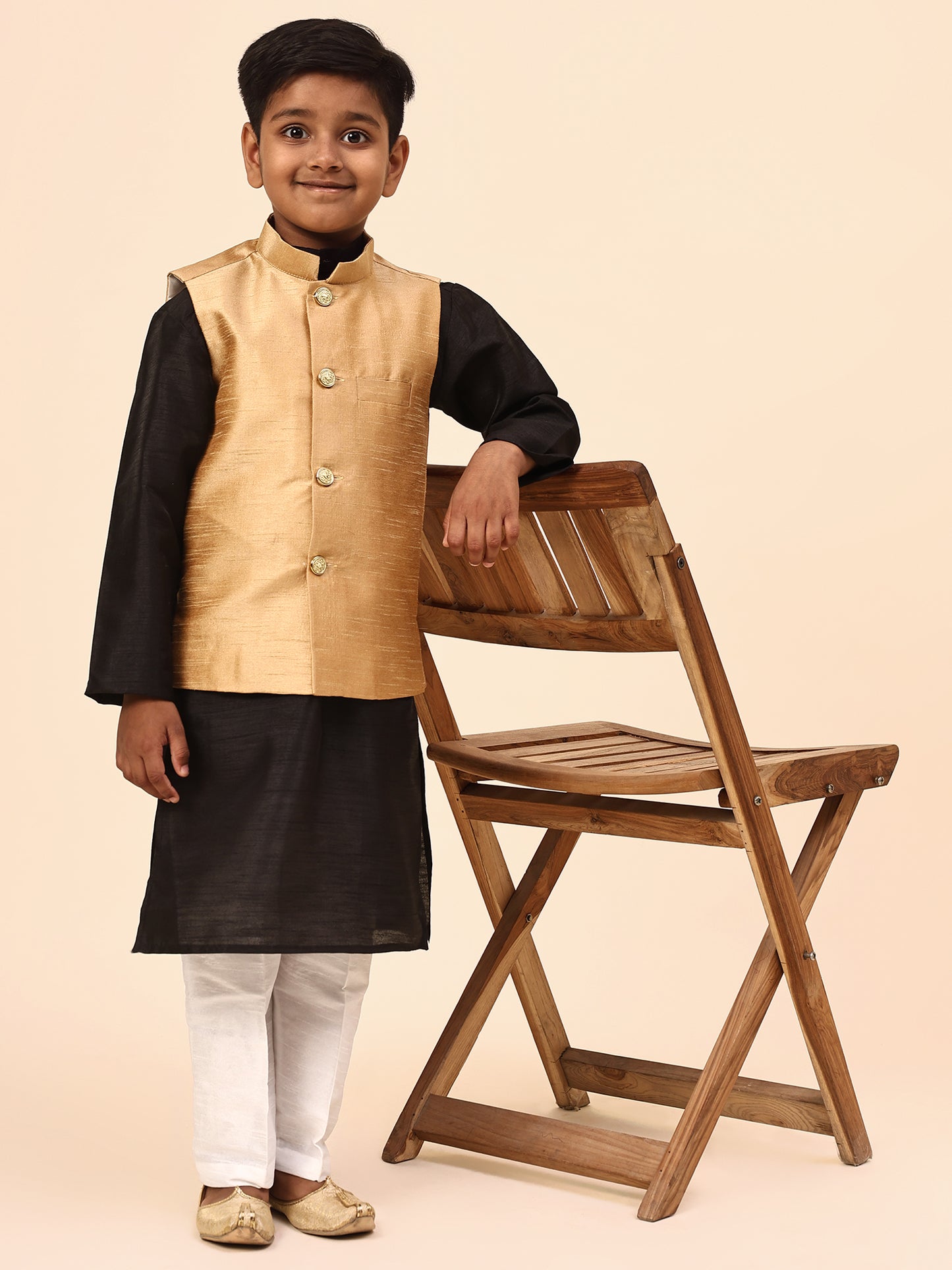 Karnam Junior - Boys Gold Silk Jacket Set