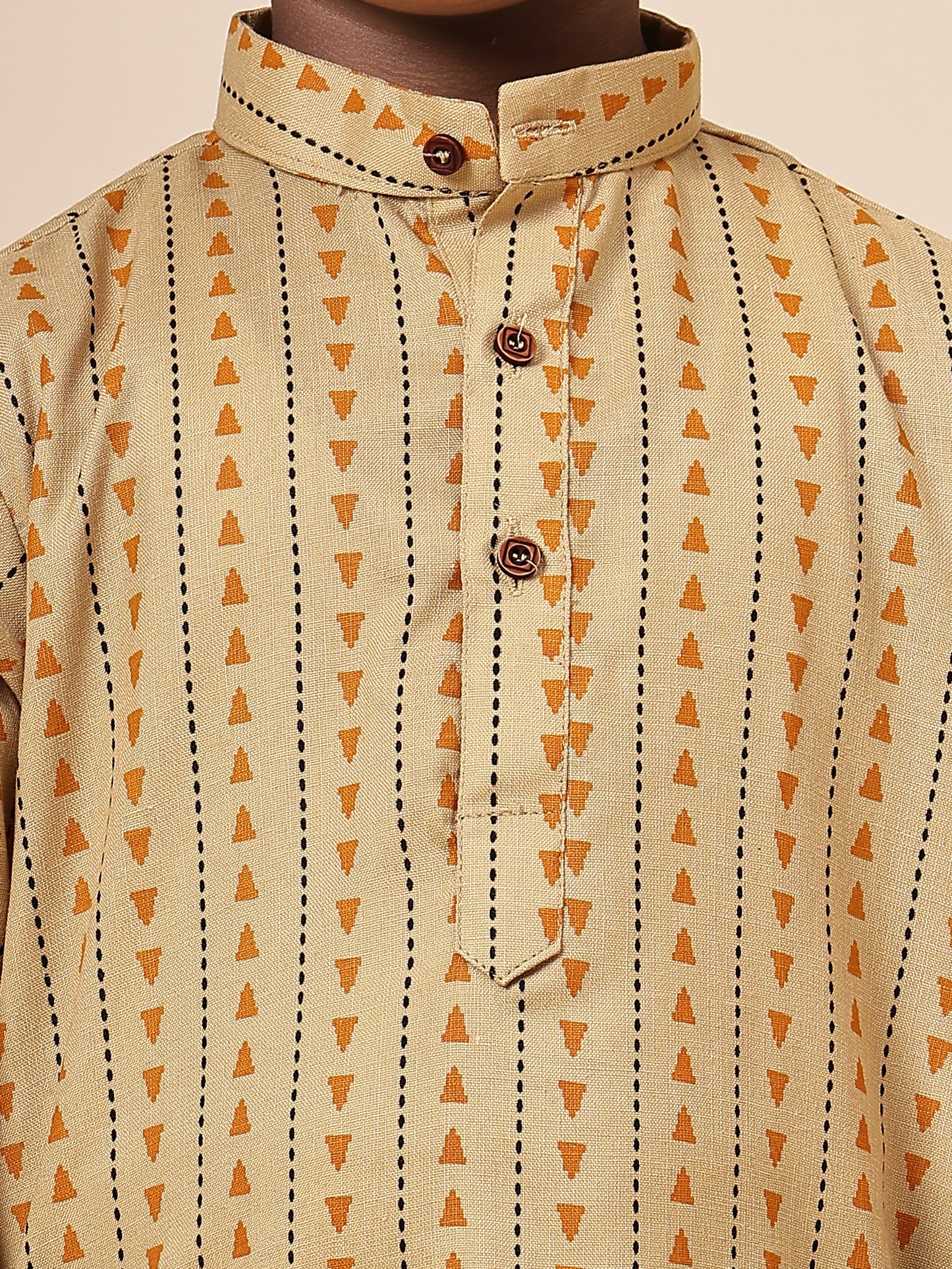 Karnam Junior - Boys Yellow Printed Cotton Short Kurta