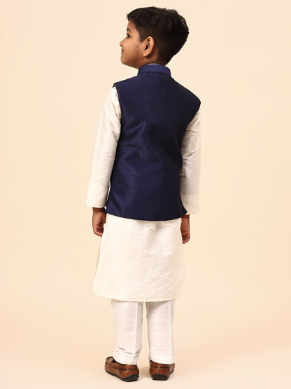 Karnam Junior - Boys Navy Blue Silk Jacket Set