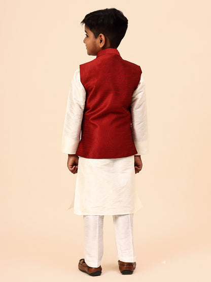 Karnam Junior - Boys Maroon Silk Jacket Set