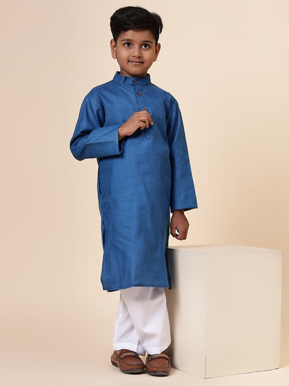 Karnam Junior - Boys Rama Green Cotton Kurta Set