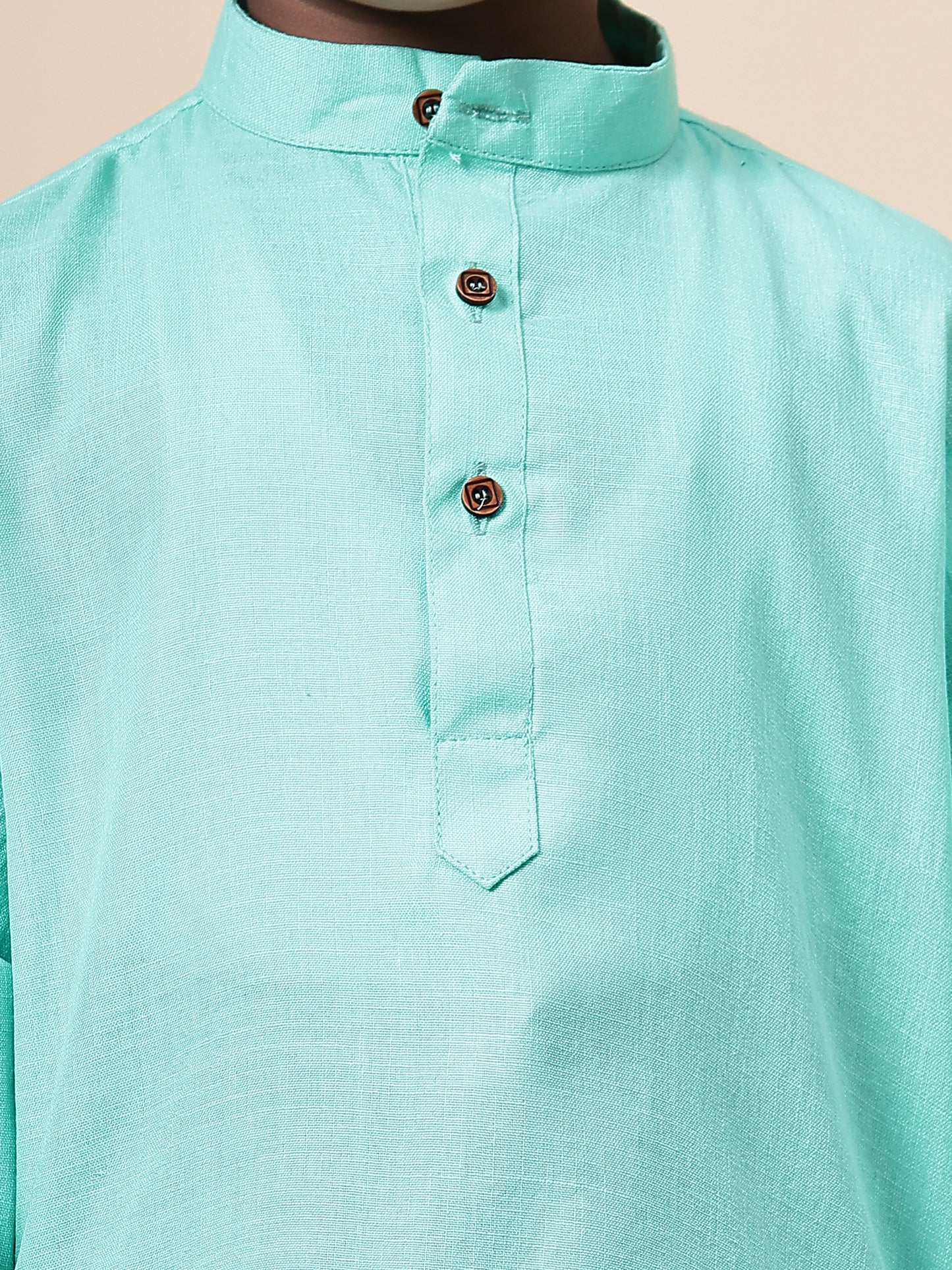 Karnam Junior - Boys Bright Turquoise Cotton Short Kurta