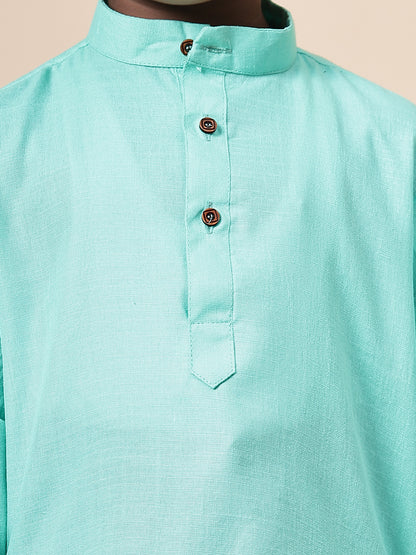 Karnam Junior - Boys Bright Turquoise Cotton Short Kurta