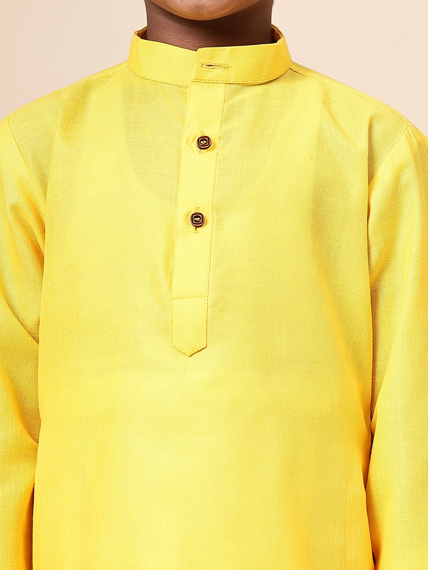 Karnam Junior - Boys Yellow Cotton Kurta Set